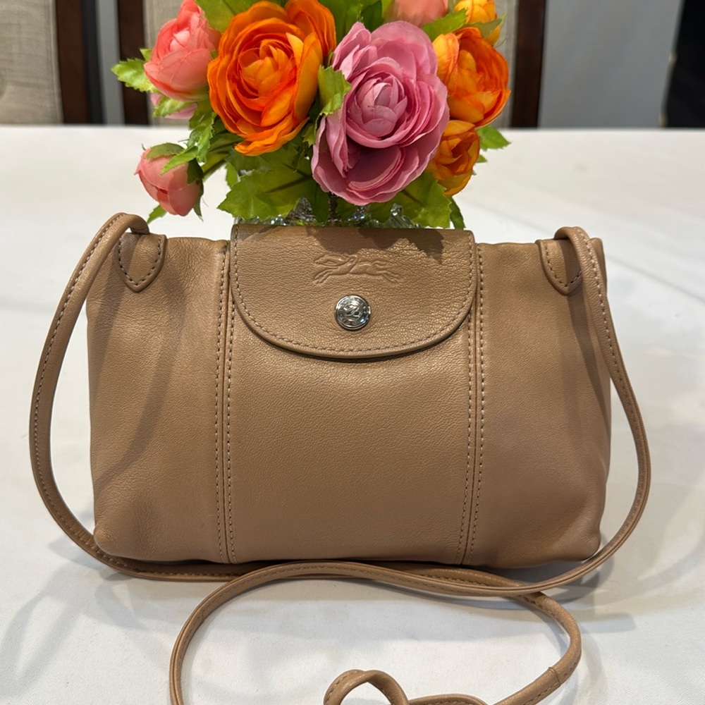 Longchamp Beige/Tan Leather Small Crossbody Bag